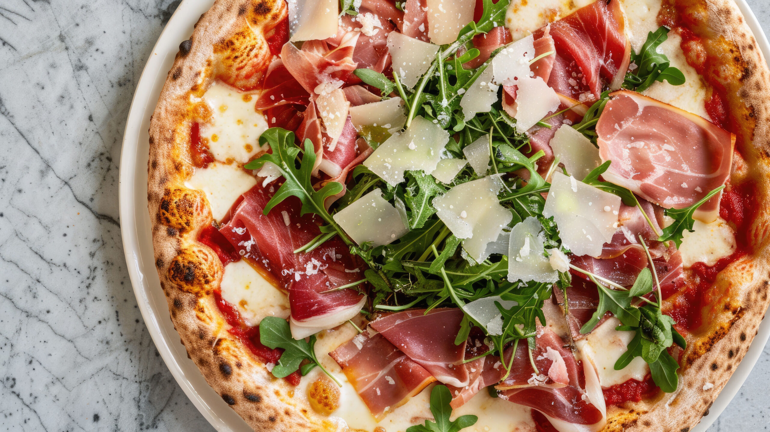 Hjemmelaget pizza med Jamón Serrano og ruccola